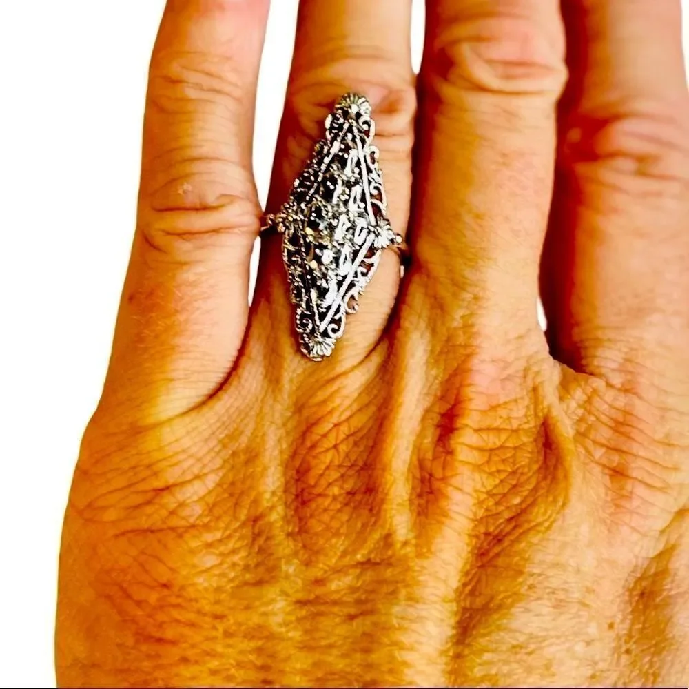 Filagree Marquise Shape Sterling Silver Ring - NEW